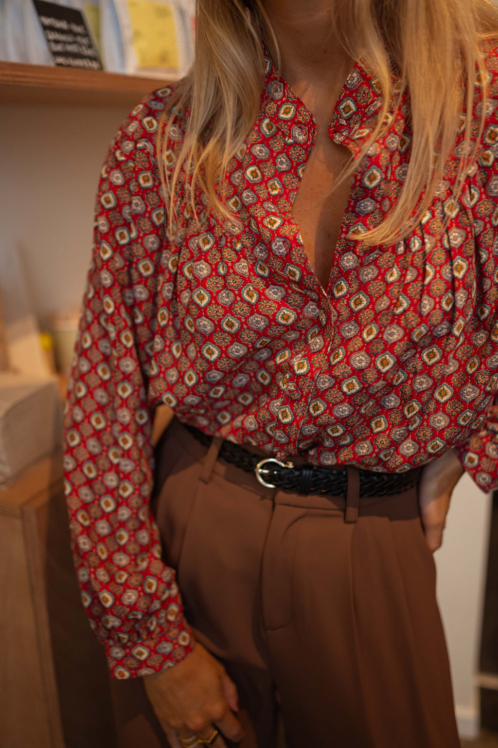 Morena blouse - red with pattern