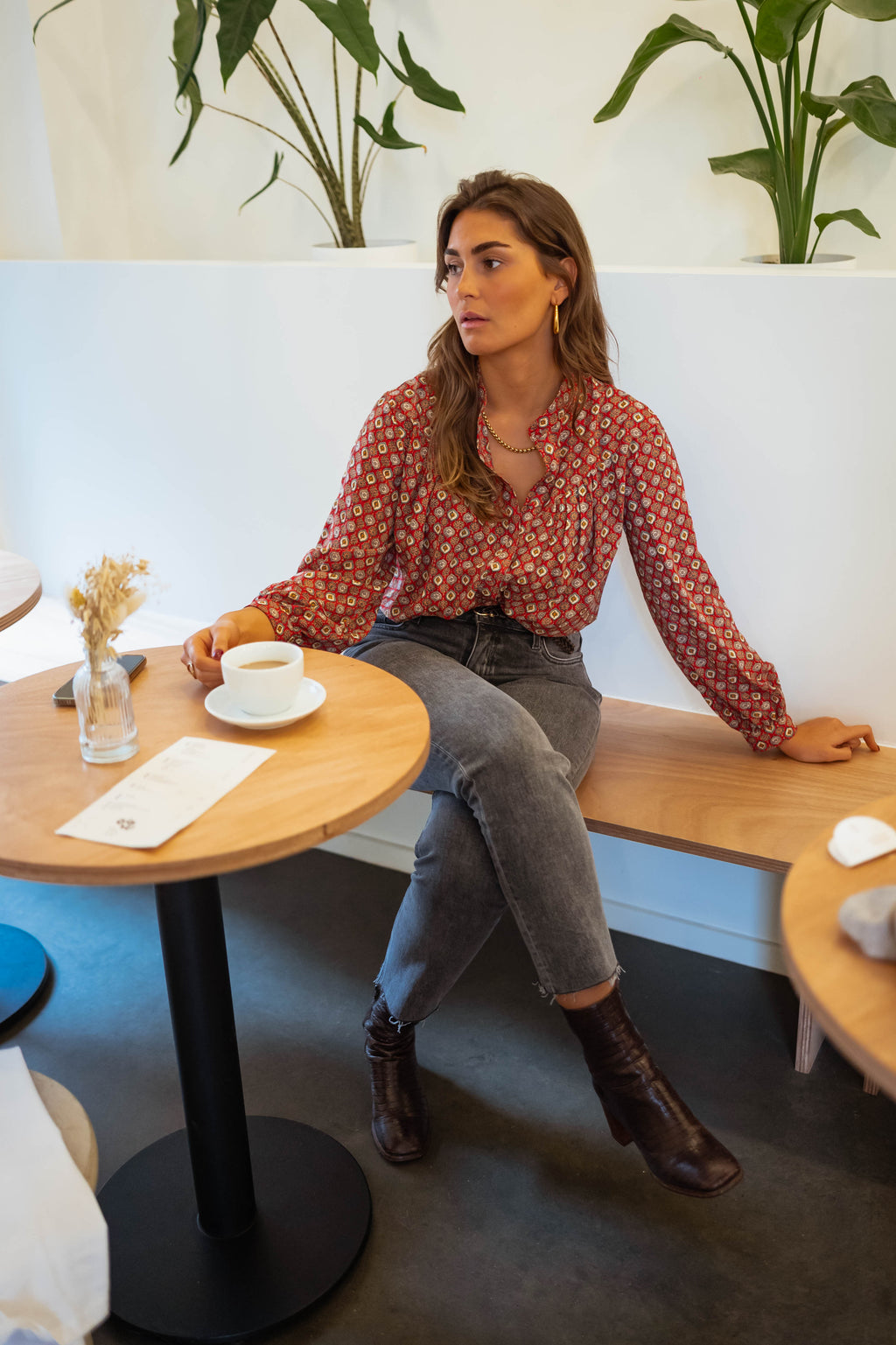 Morena blouse - red with pattern