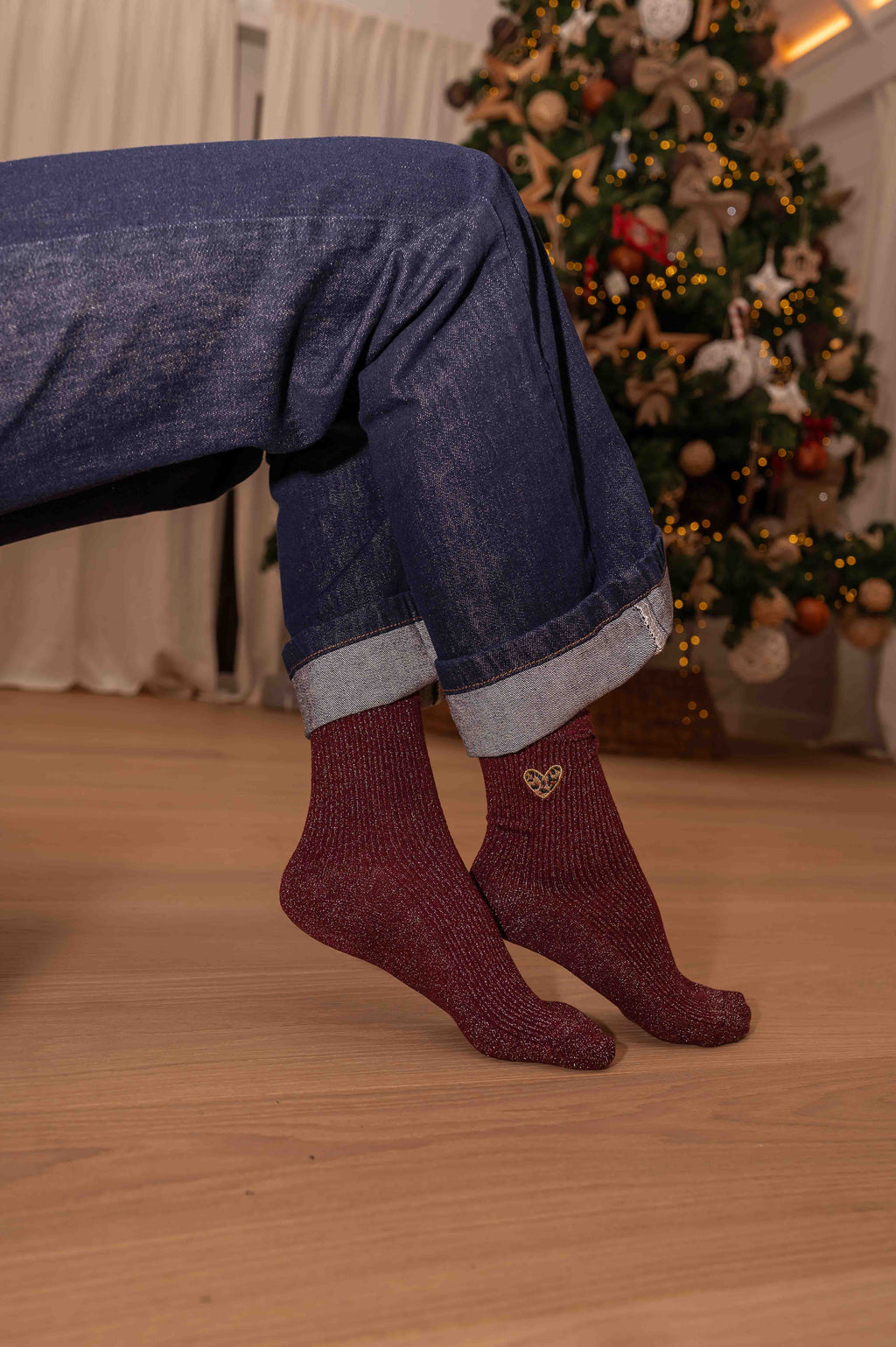 Chaussettes Bicy - bordeaux à paillettes