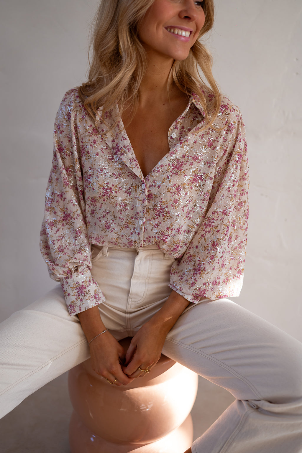 Nara shirt - beige and pink