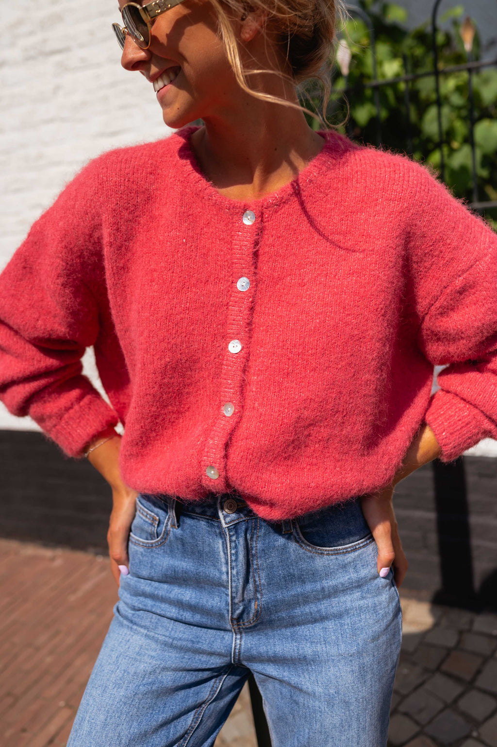 Harris cardigan - raspberry 