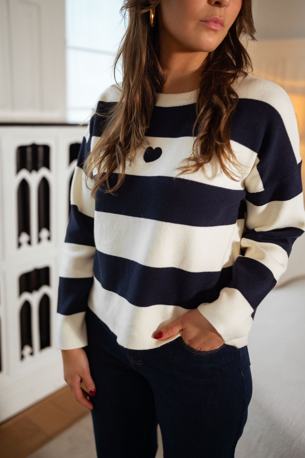 Louisa sweater - blue & ecru