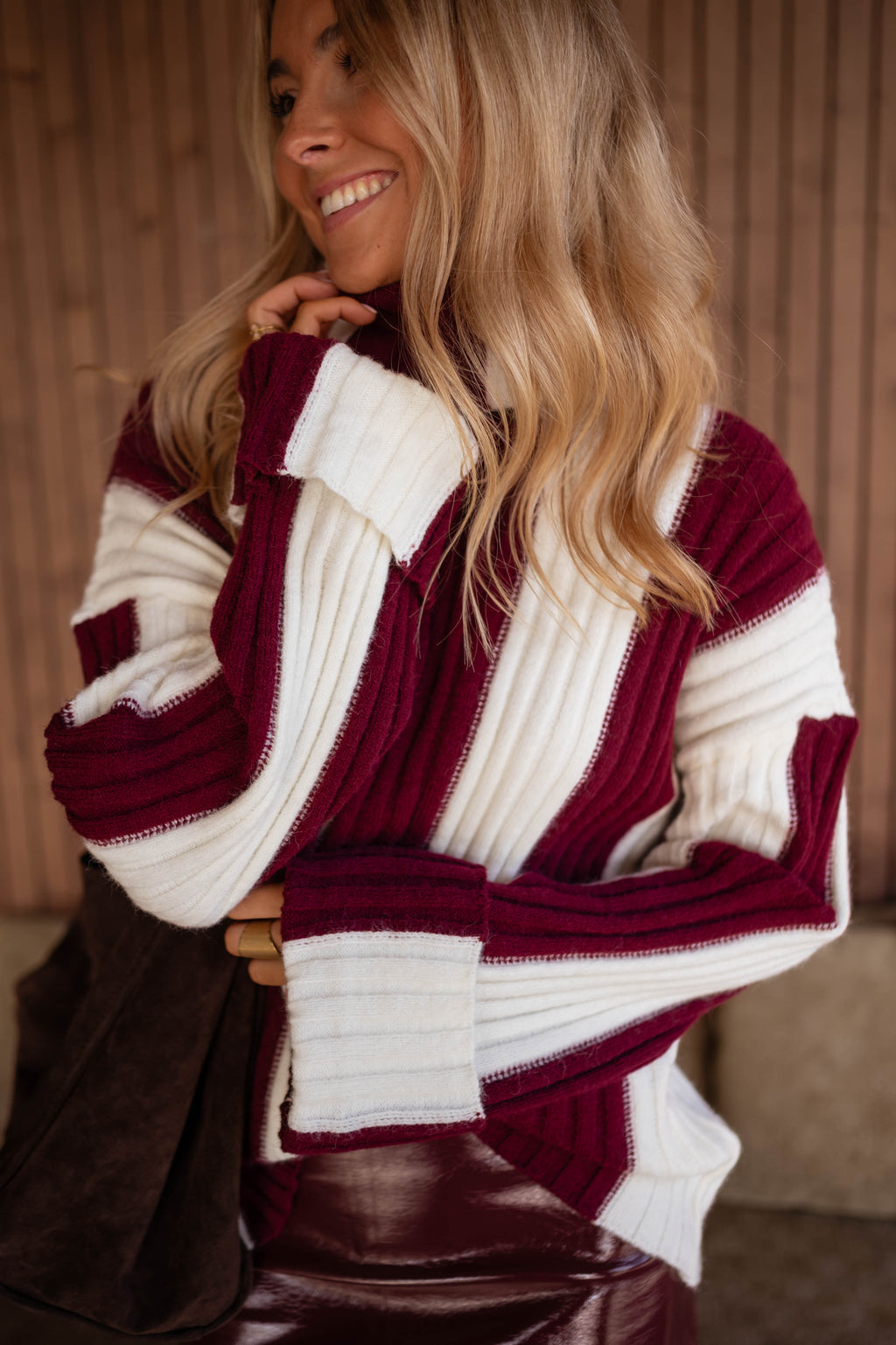 Edmee sweater - ecru and burgundy