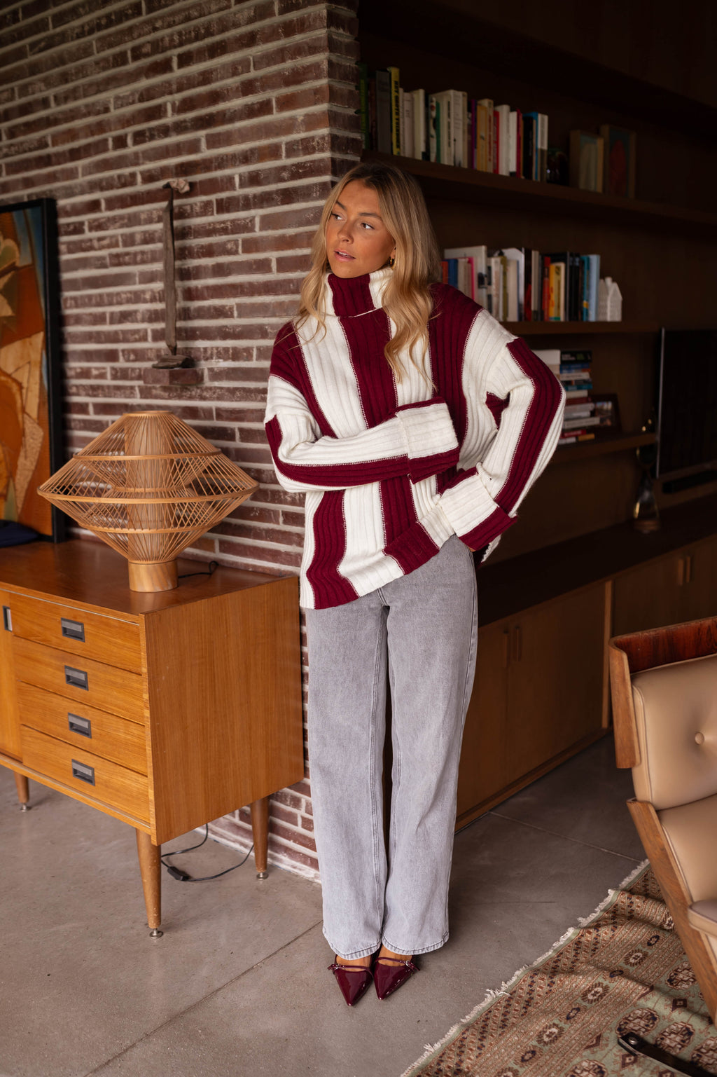 Edmee sweater - ecru and burgundy