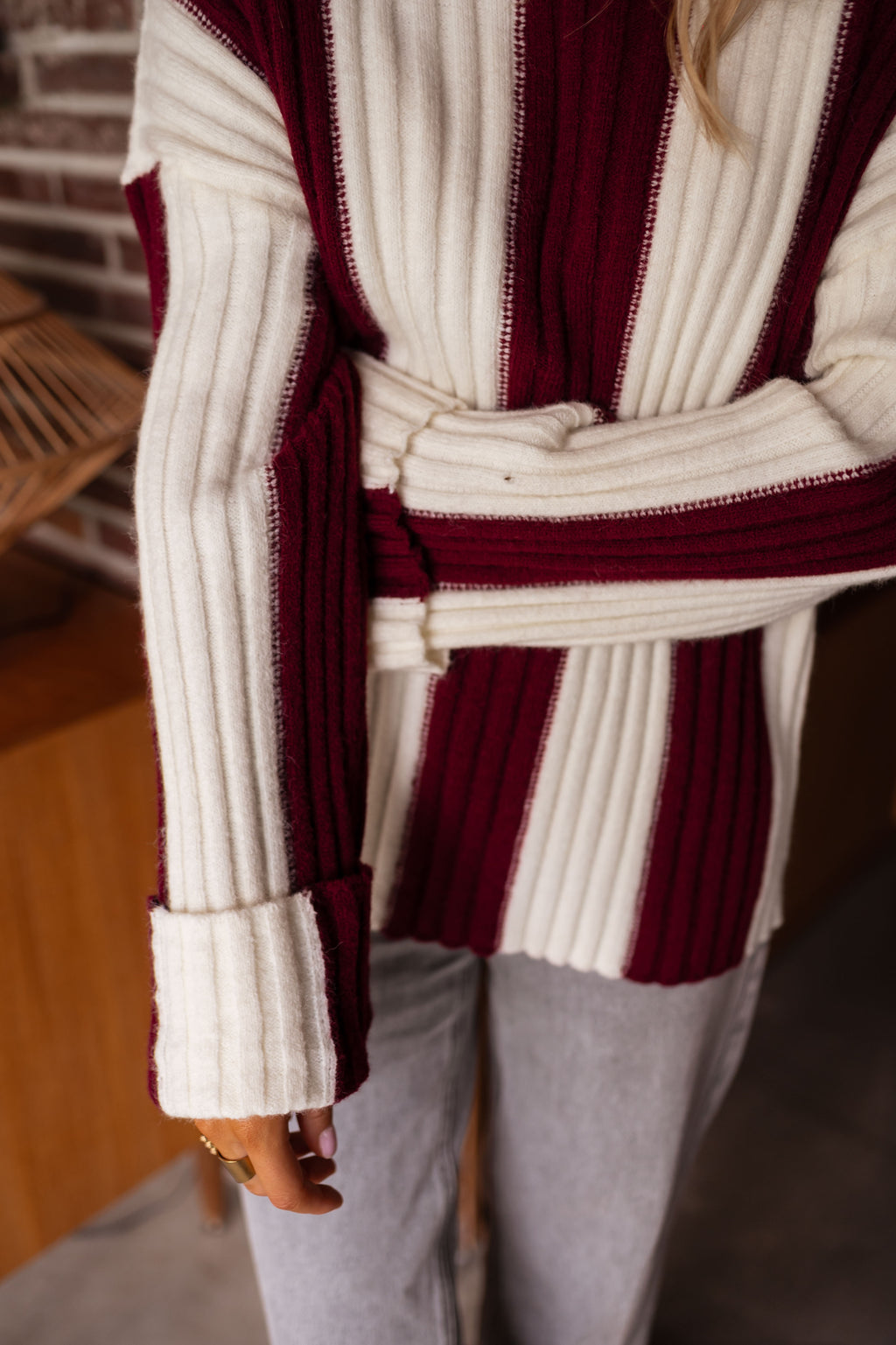 Edmee sweater - ecru and burgundy