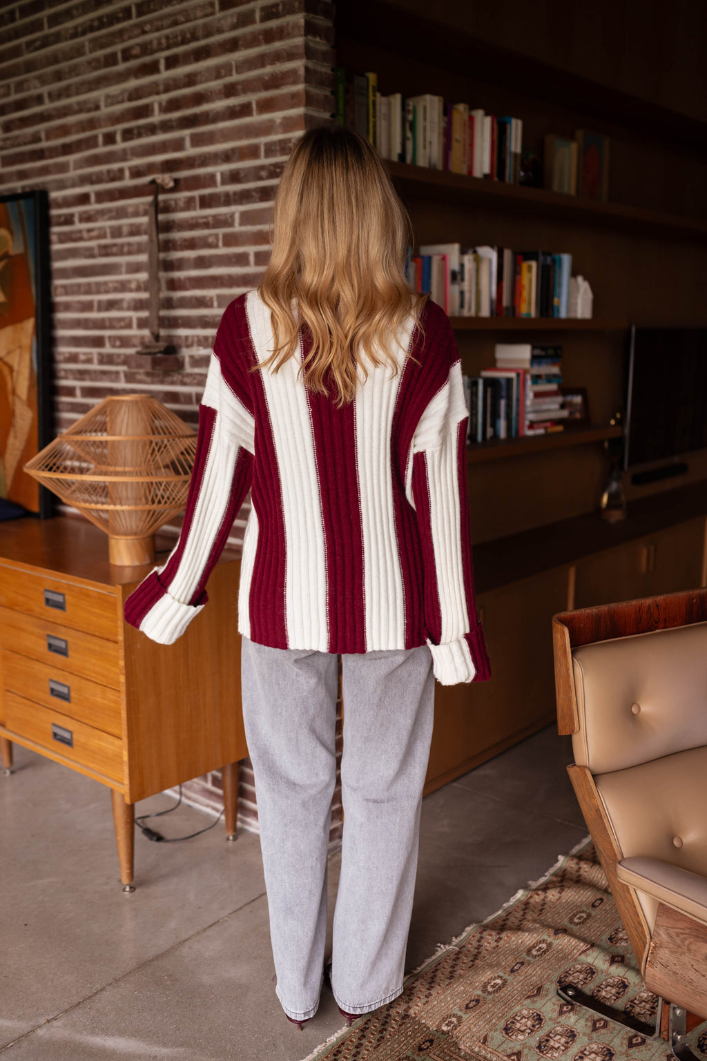 Edmee sweater - ecru and burgundy