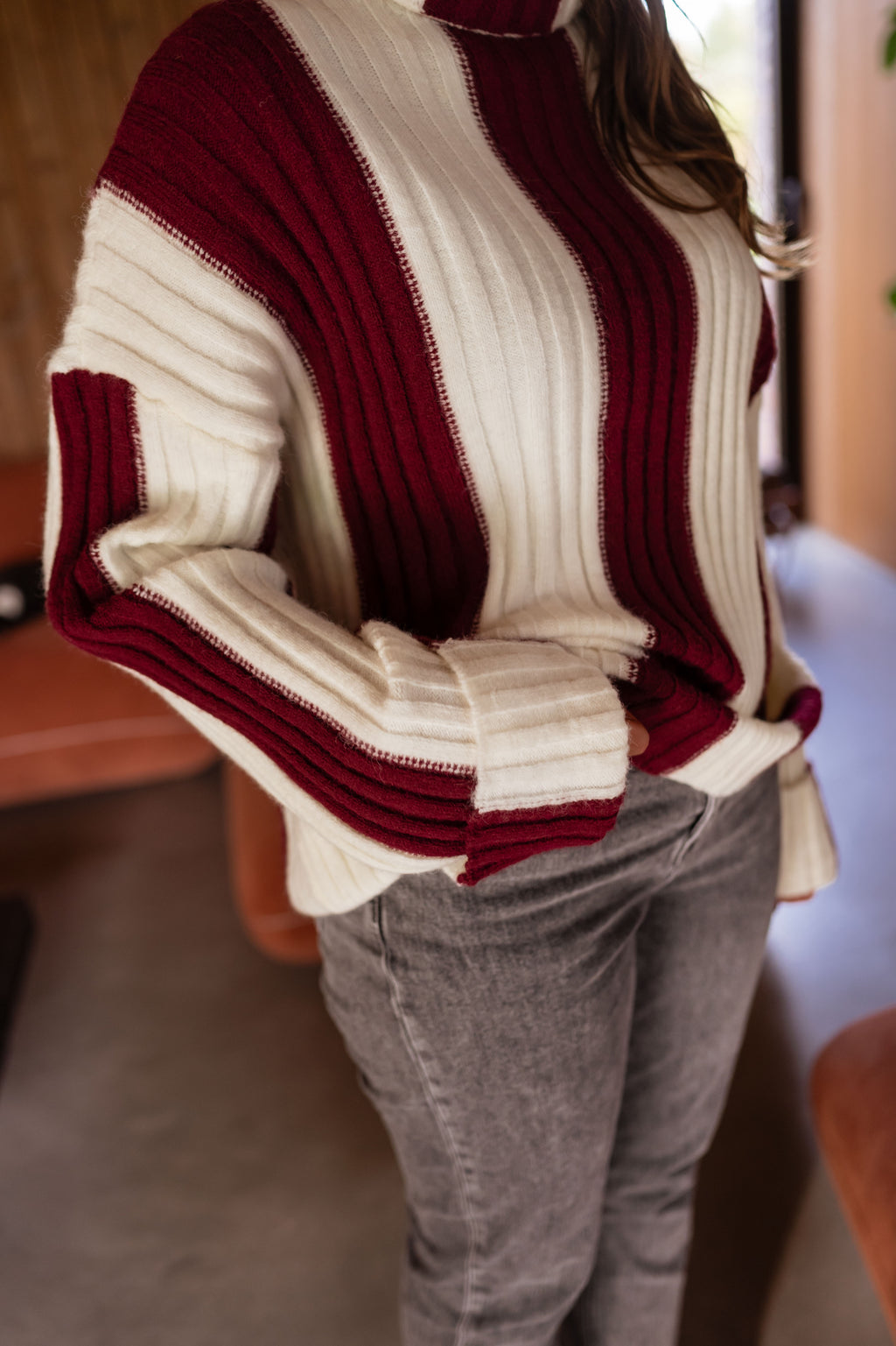 Edmee sweater - ecru and burgundy