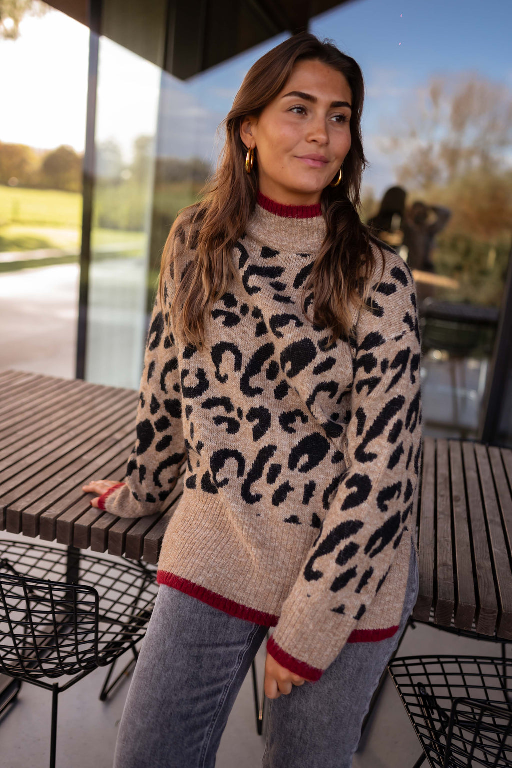 Poly sweater - camel leopard