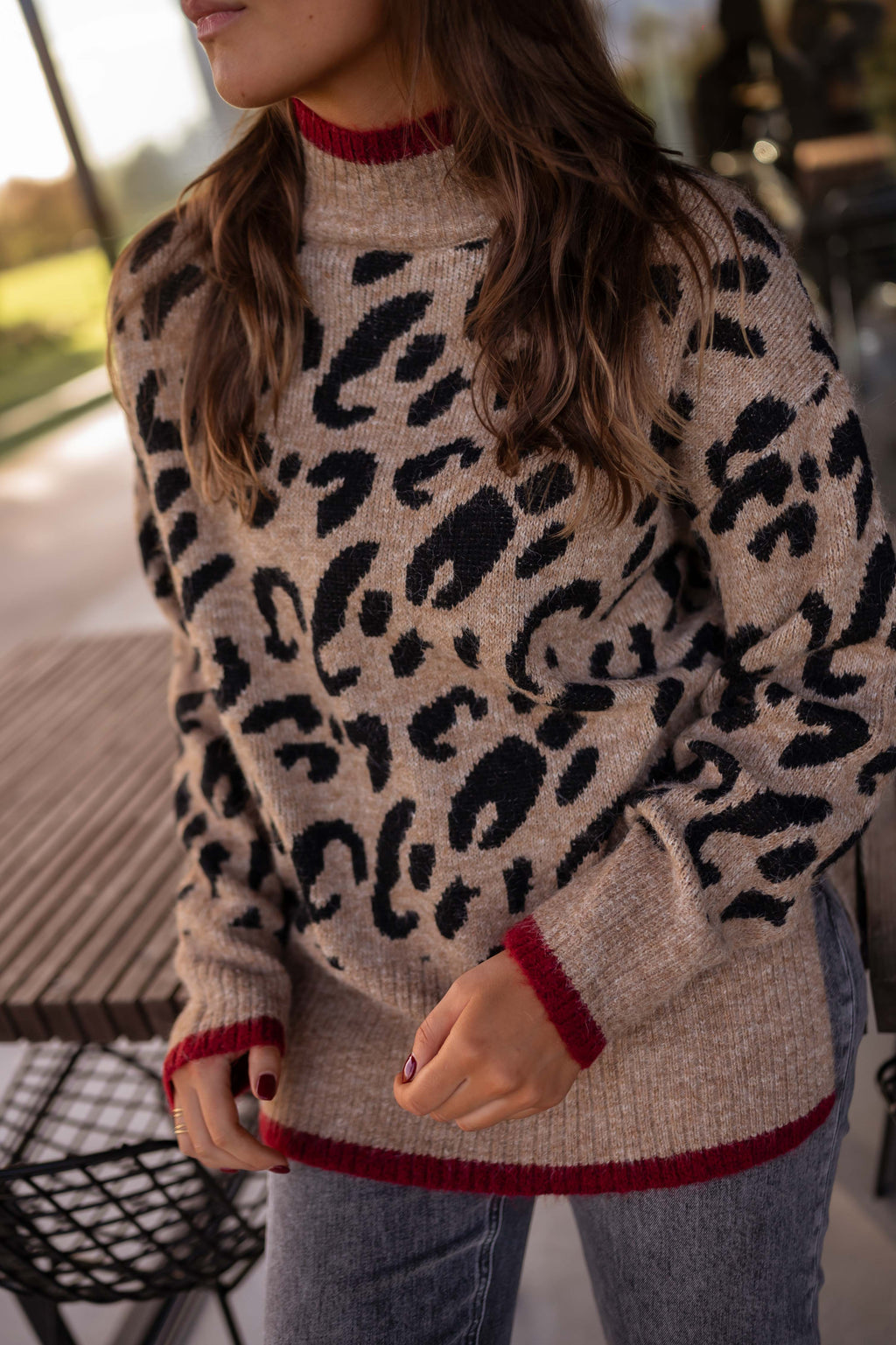 Poly sweater - camel leopard