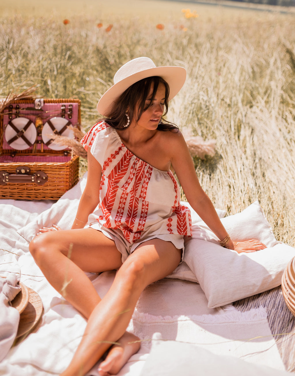 Brigie Top - patterned red and beige