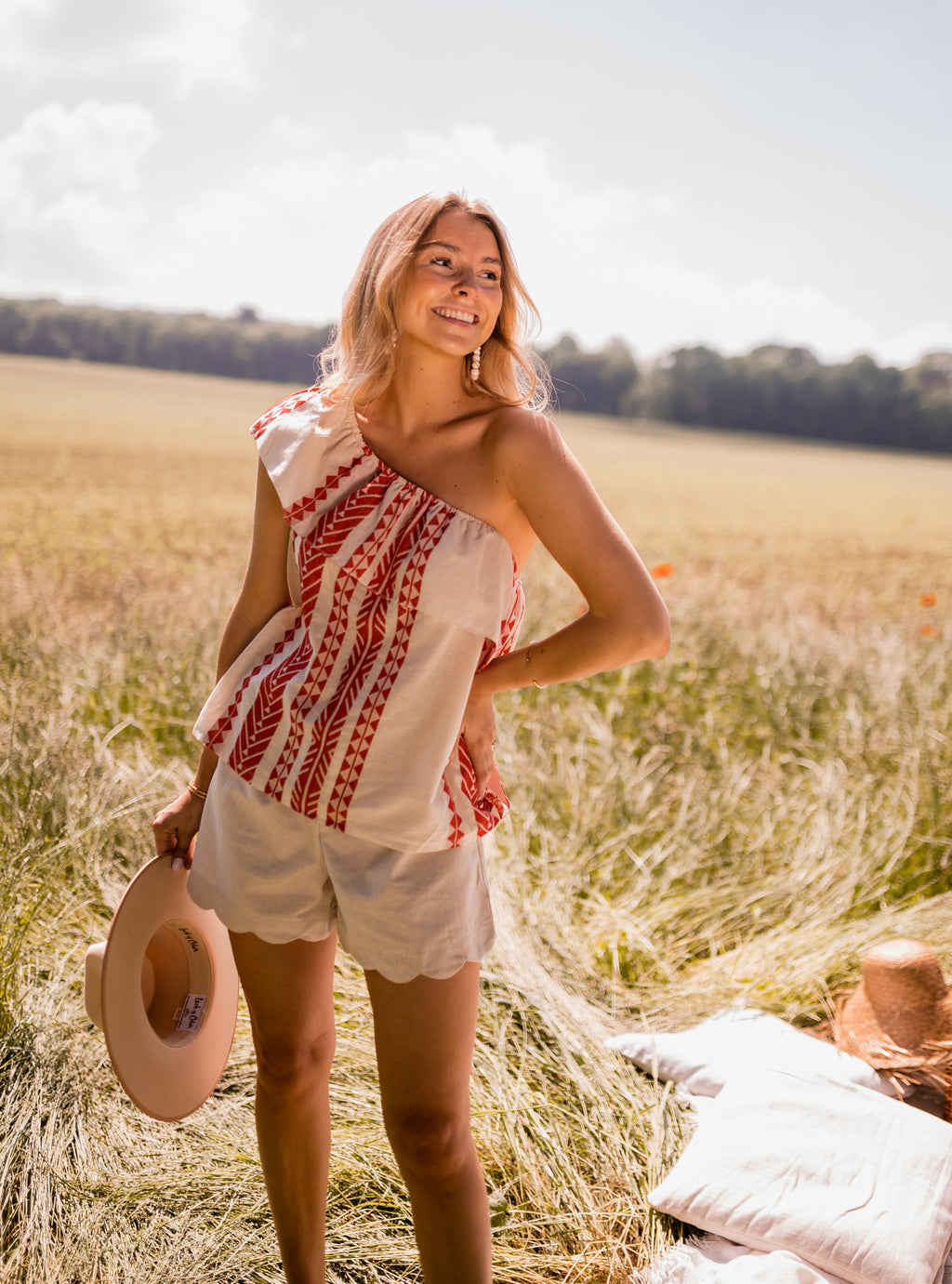 Brigie Top - patterned red and beige