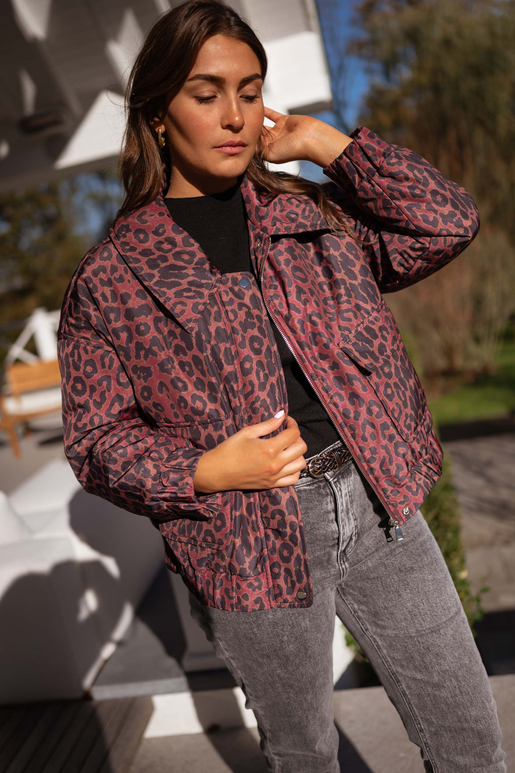 Thelma jacket - leopard burgundy