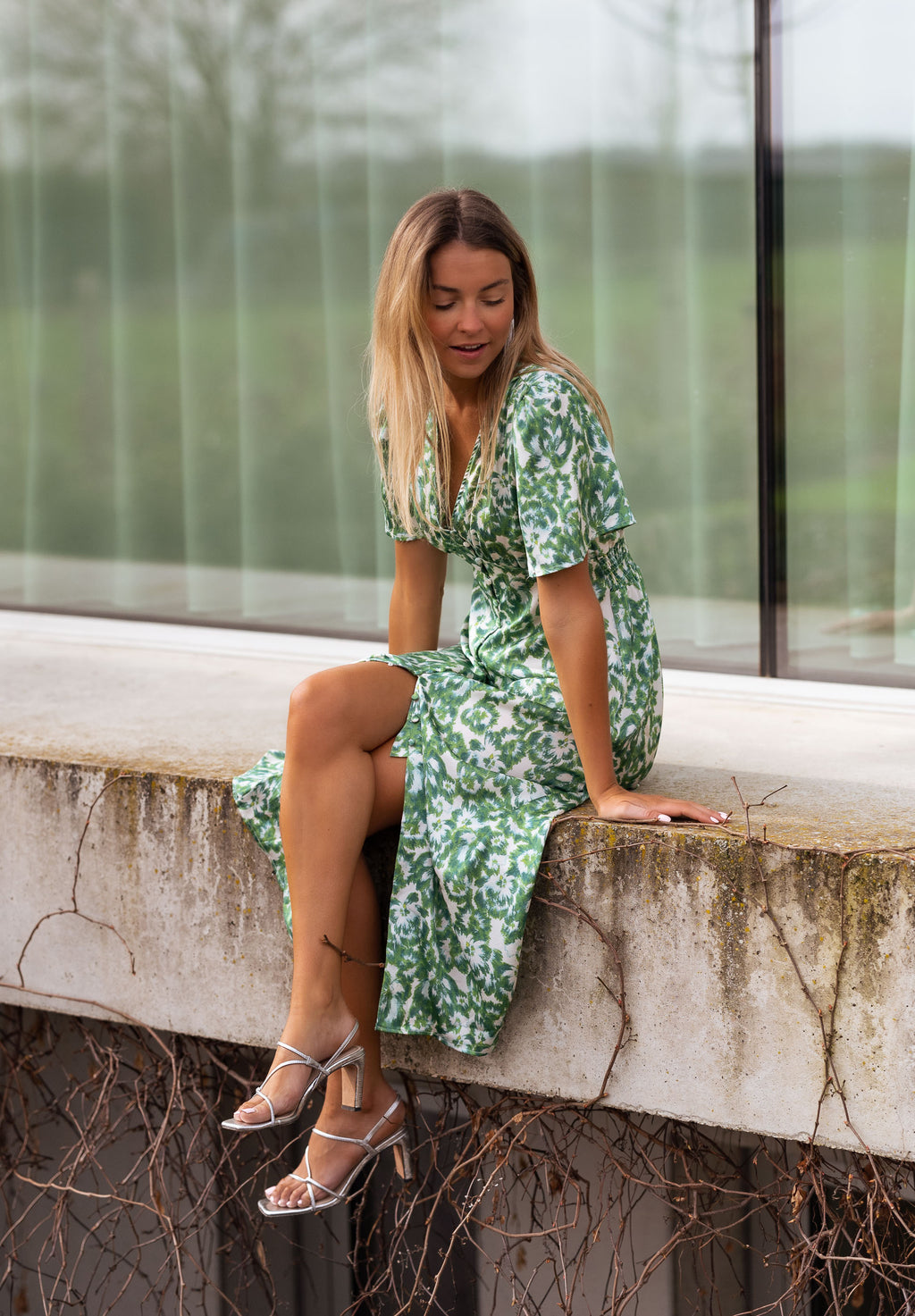 Dress Adena - green patterned