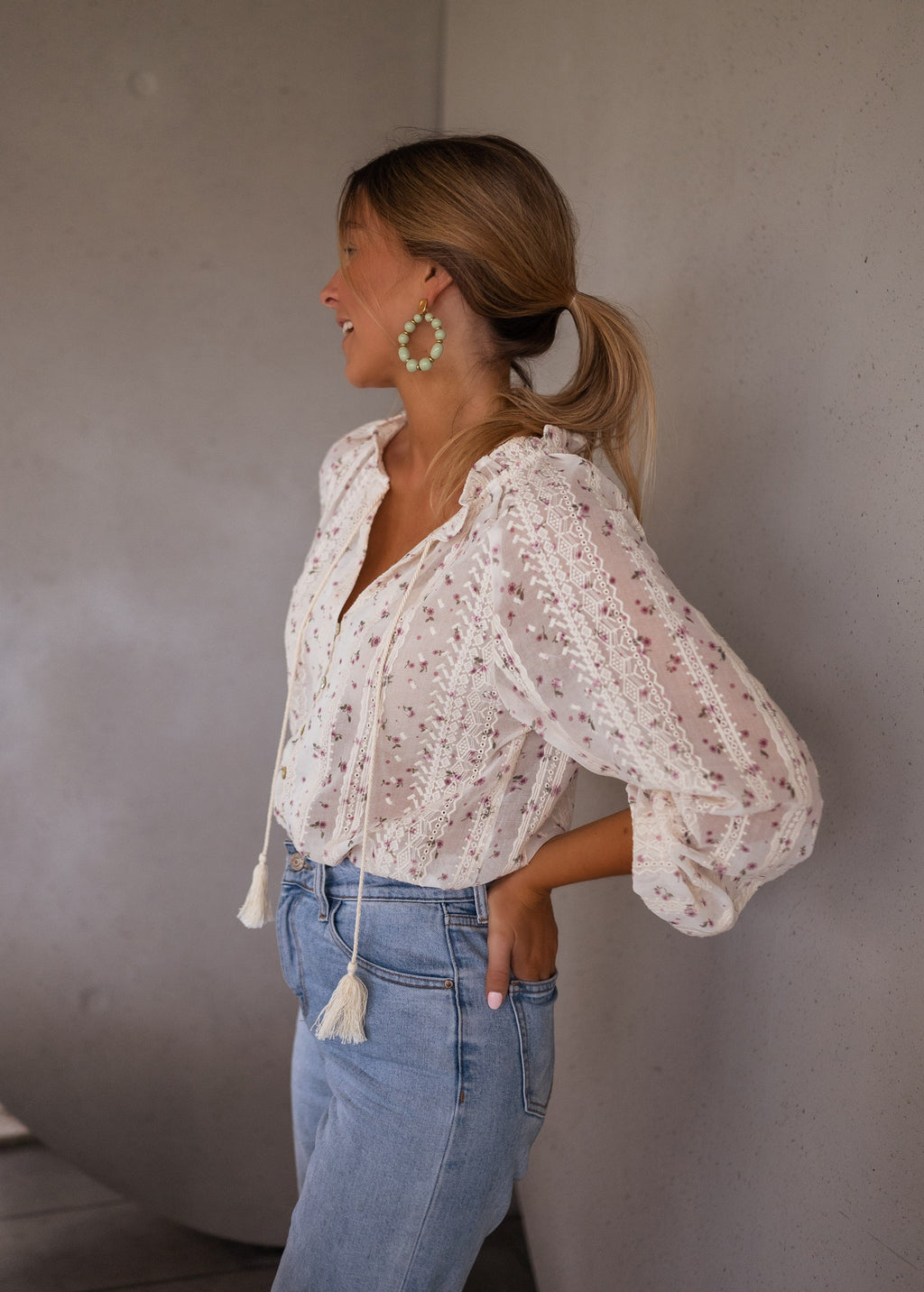 Blouse Aiden - écrue à motifs