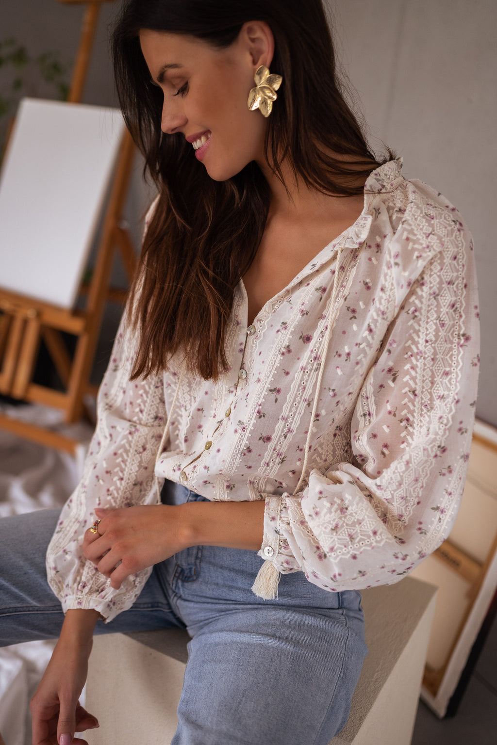 Blouse Aiden - écrue à motifs