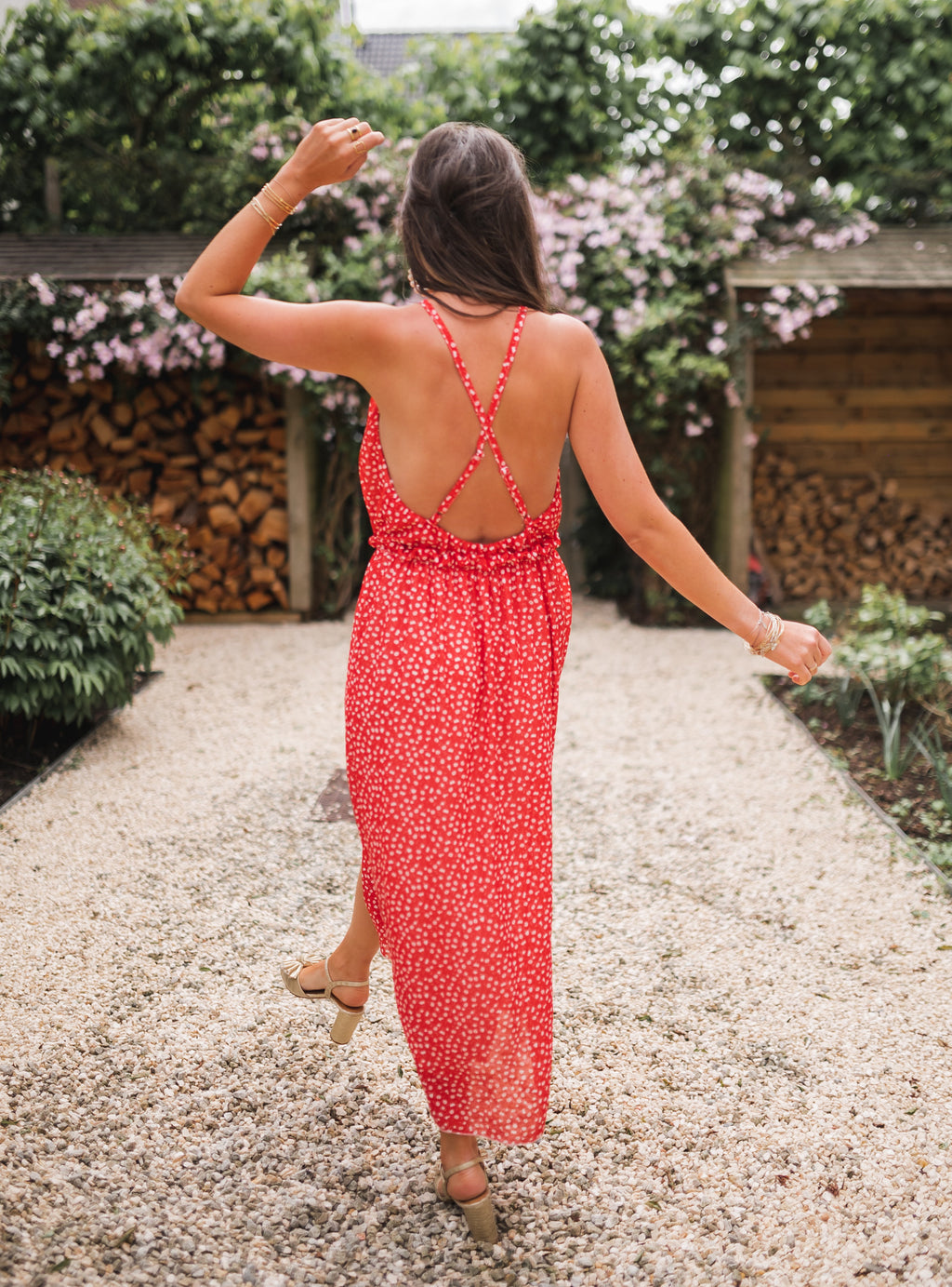 Angelique dress with flowers - Red 