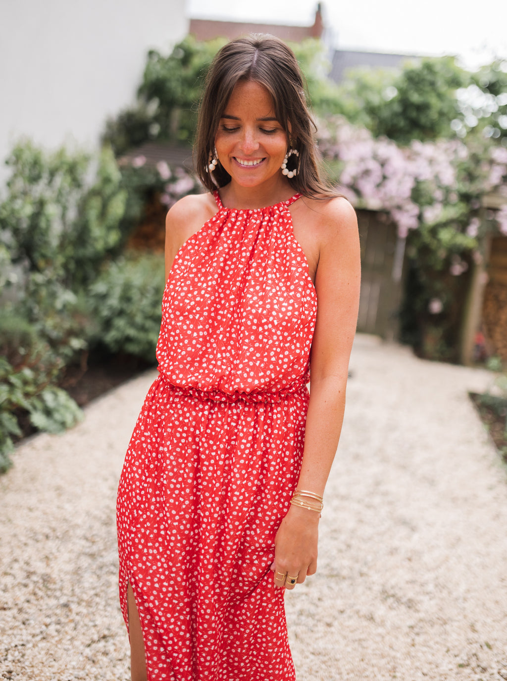 Angelique dress with flowers - Red 