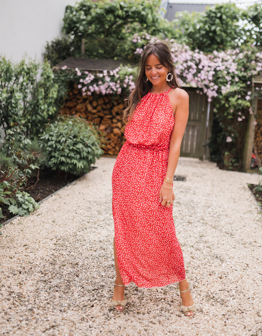 Angelique dress with flowers - Red 