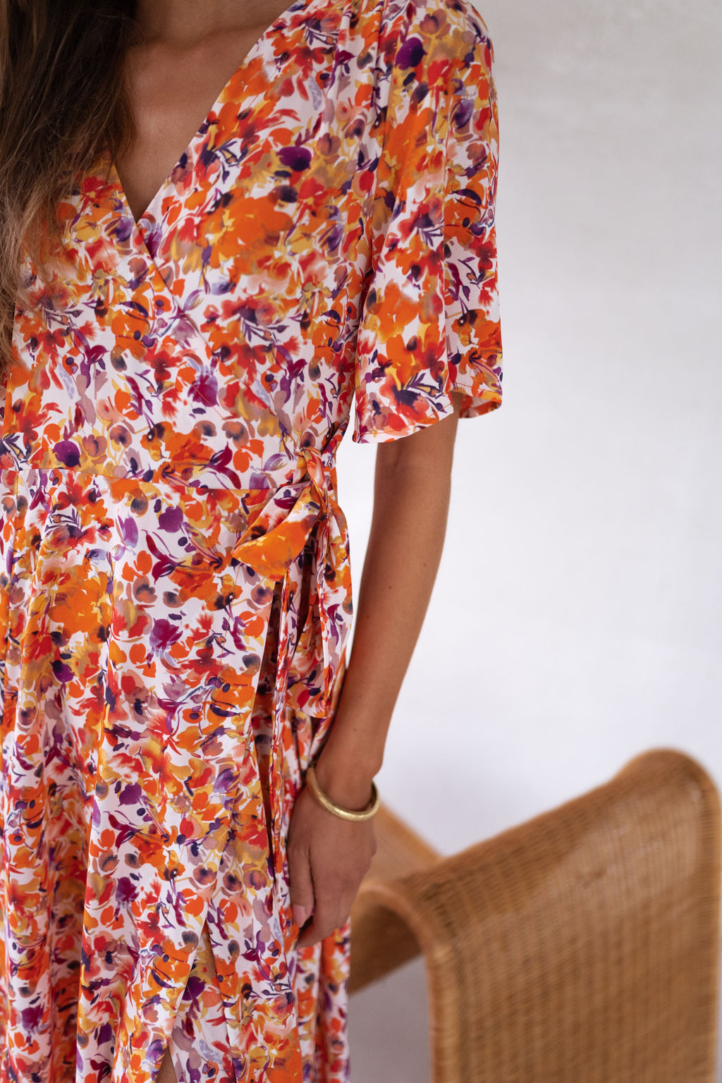 Dress Asma - orange with flowers