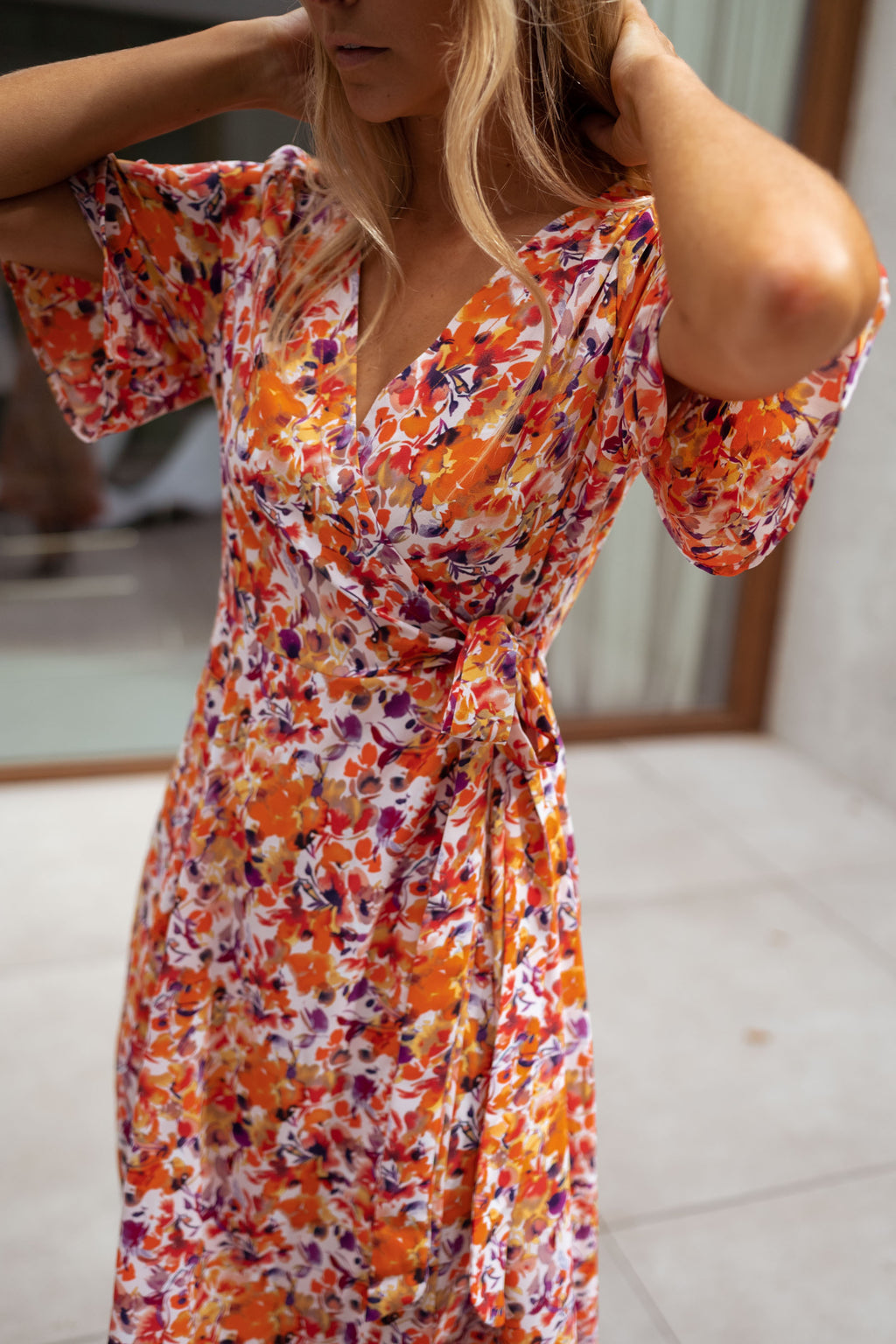 Dress Asma - orange with flowers