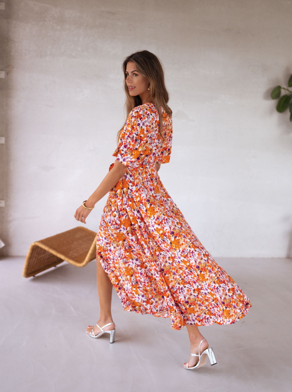 Dress Asma - orange with flowers