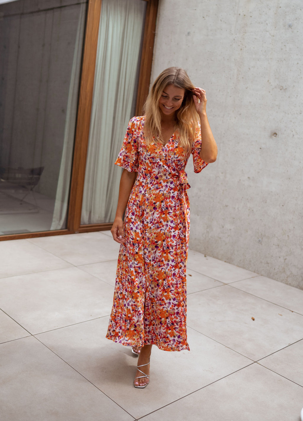 Dress Asma - orange with flowers