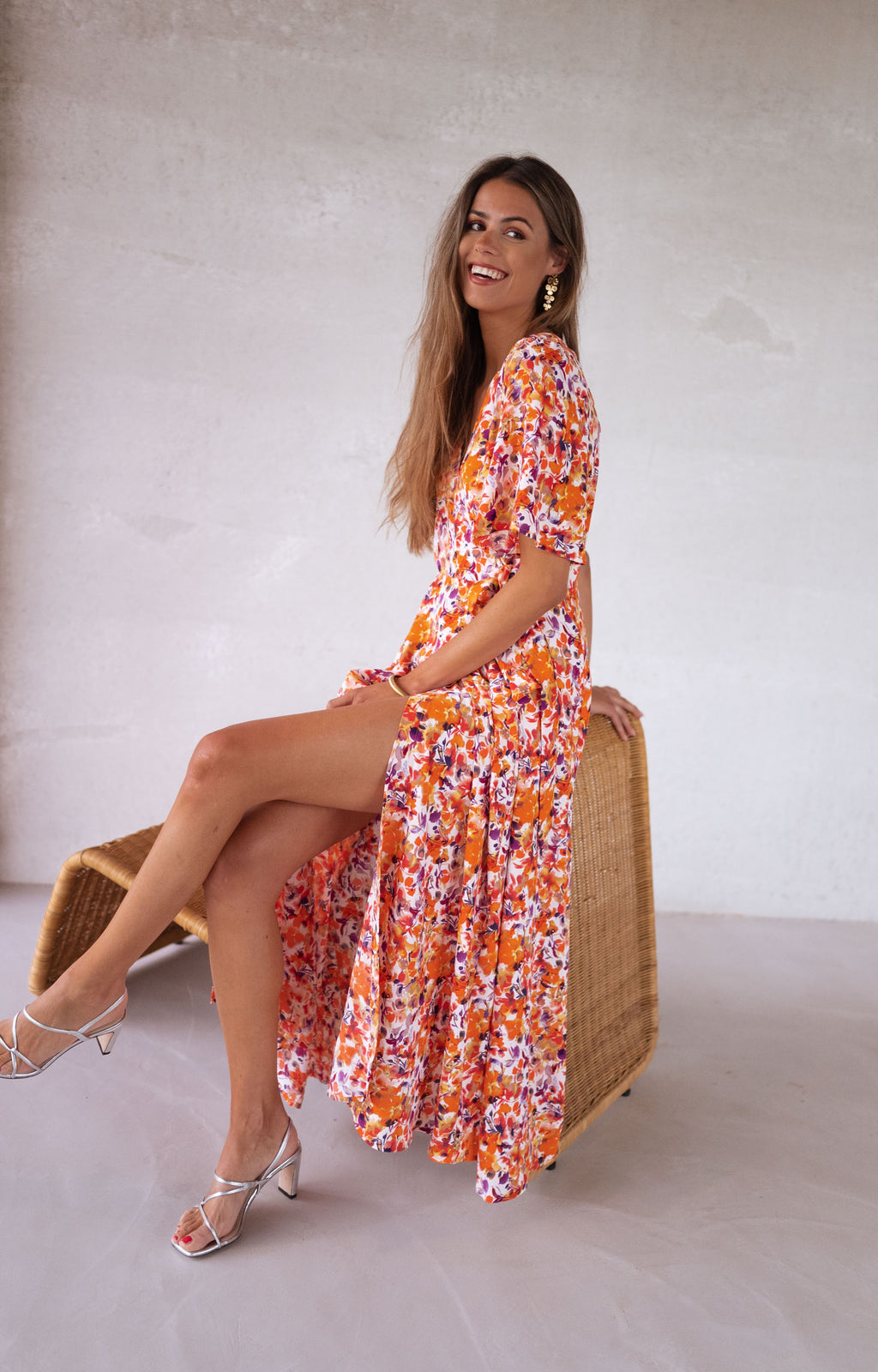 Dress Asma - orange with flowers