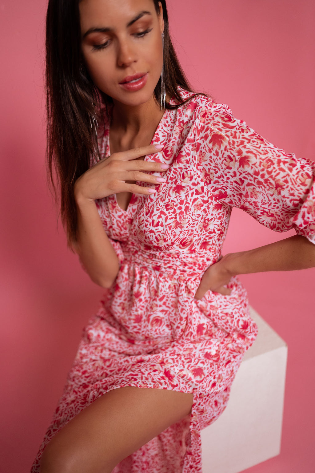 Dress Betsy - red and Pink patterned