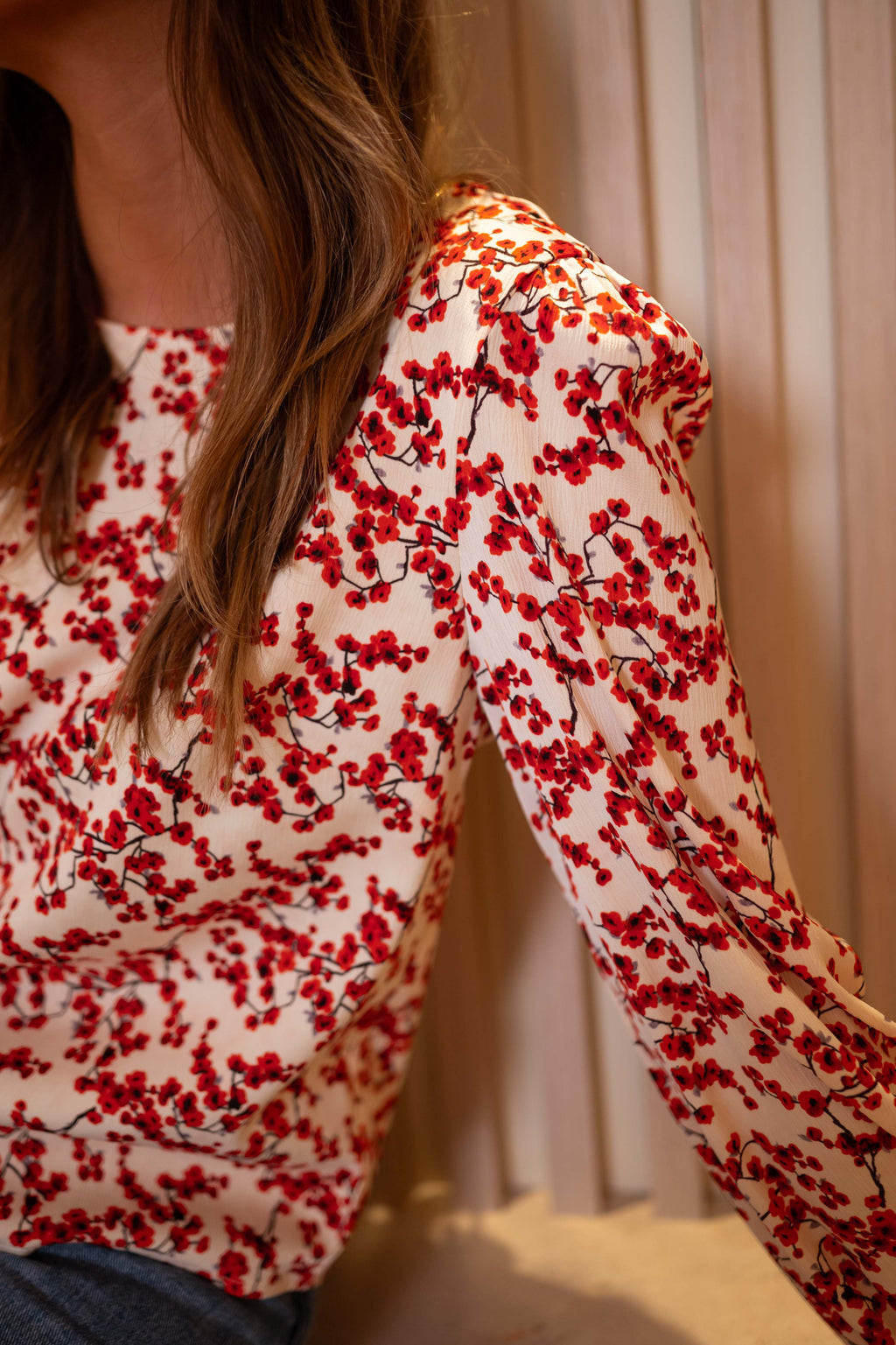 Alfred blouse - ecru with red flowers