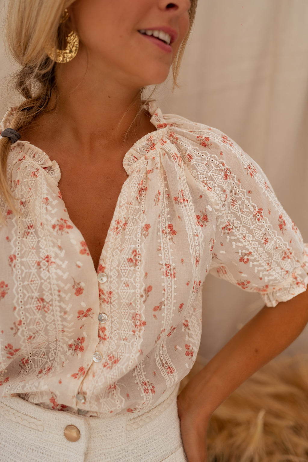 Blouse Carine - écrue en broderie