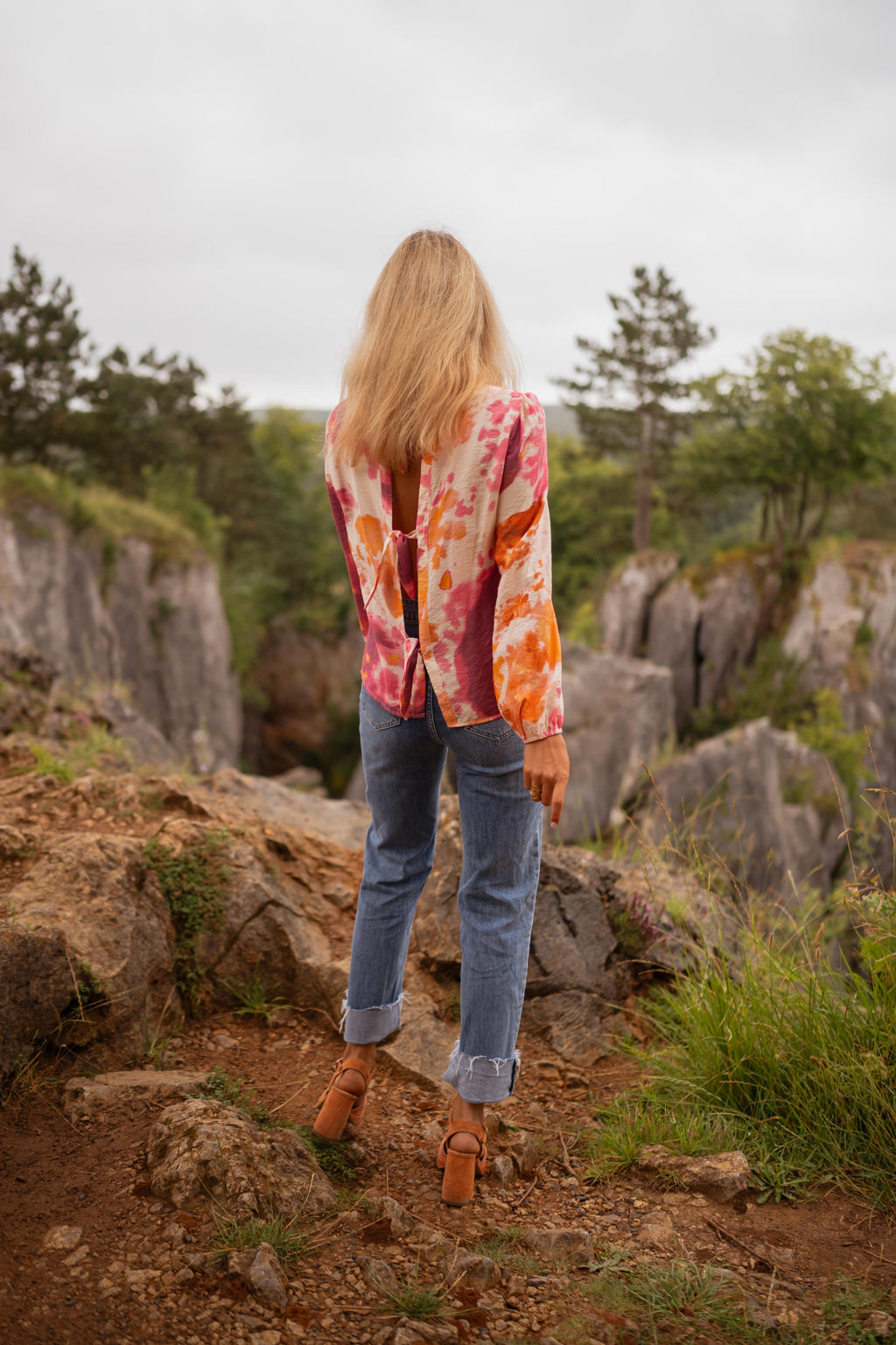 Eglantine blouse - orange with patterns