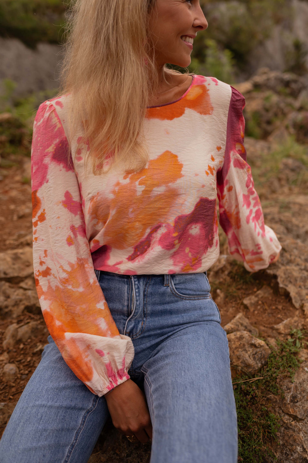 Blouse Eglantine - orange à motifs