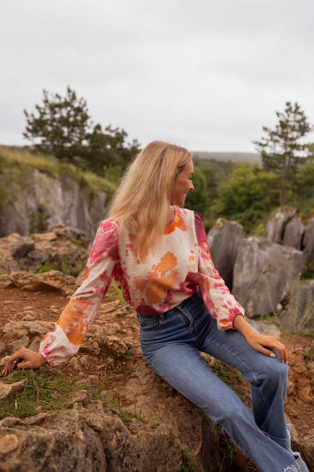 Blouse Eglantine - orange à motifs