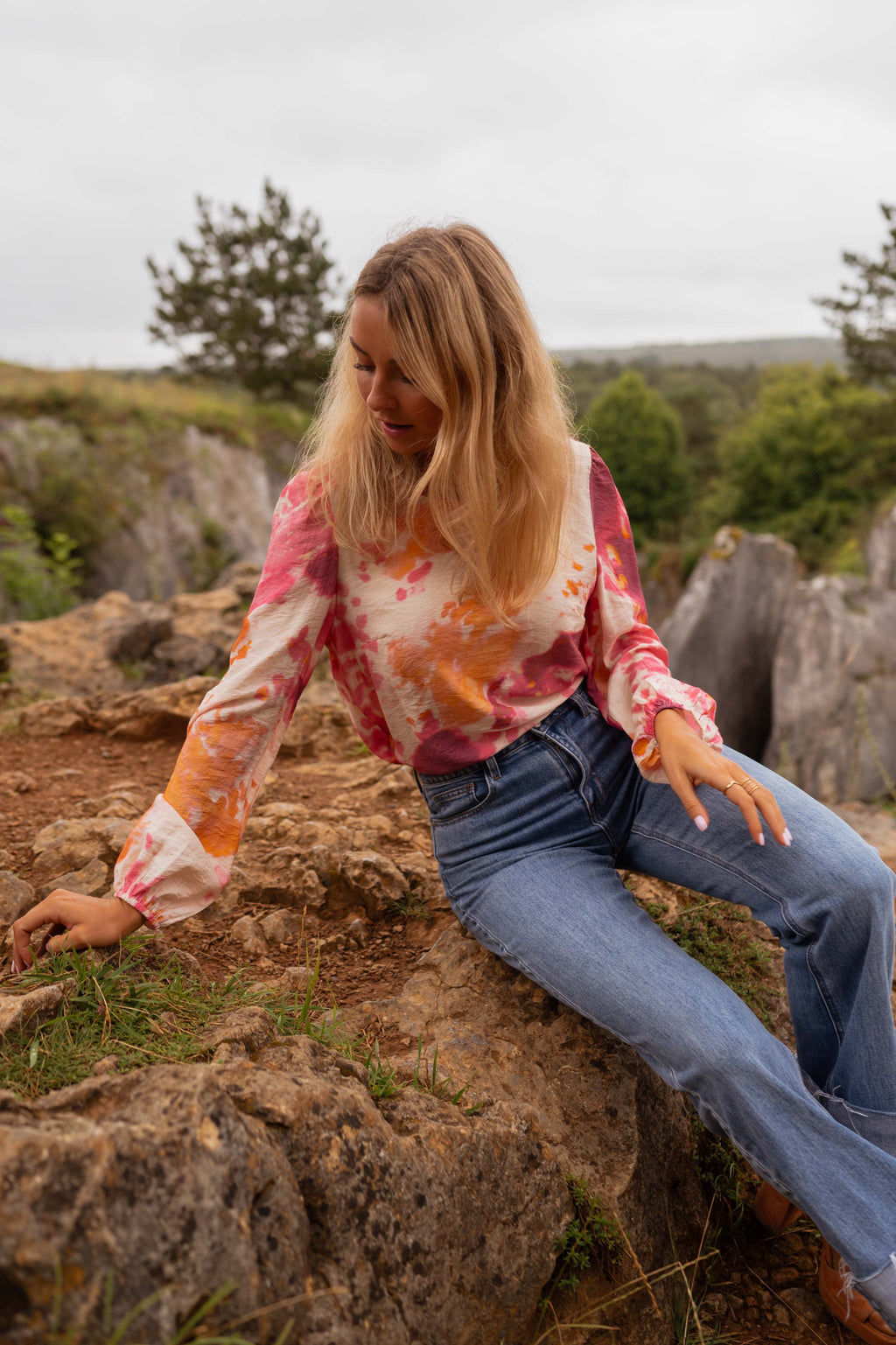 Blouse Eglantine - orange à motifs