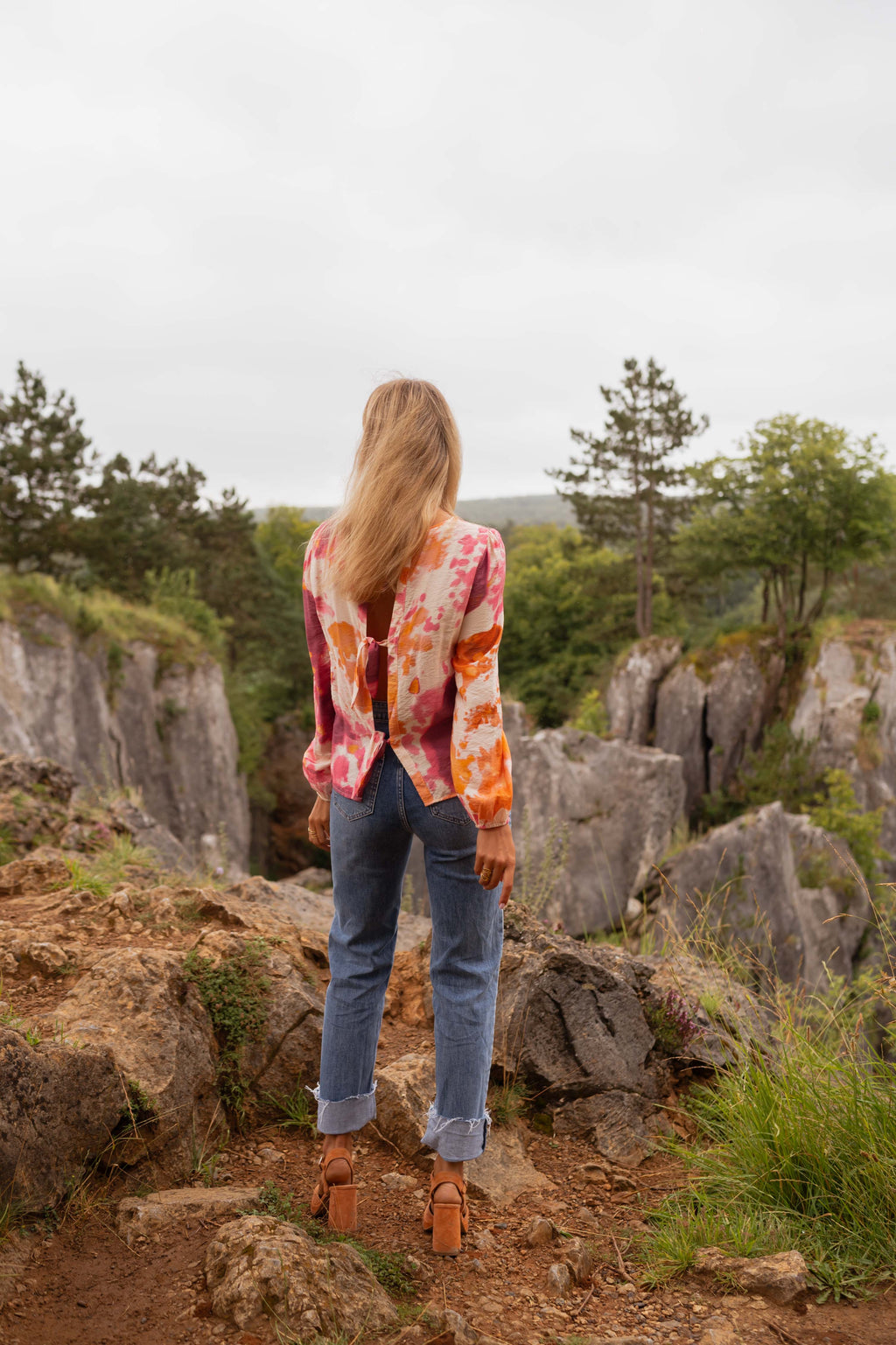 Blouse Eglantine - orange à motifs