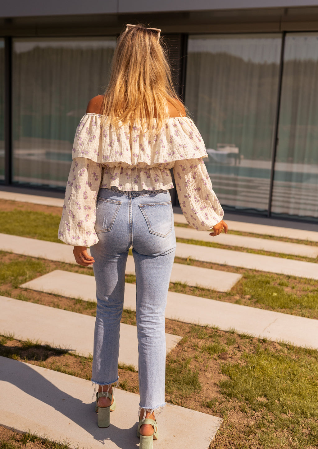 Blouse Paola - beige et mauve à fleurs