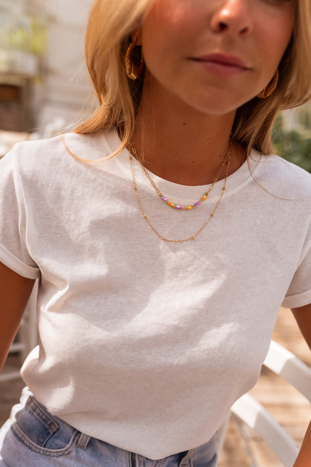 Wyatt necklace - golden with colorful pearls