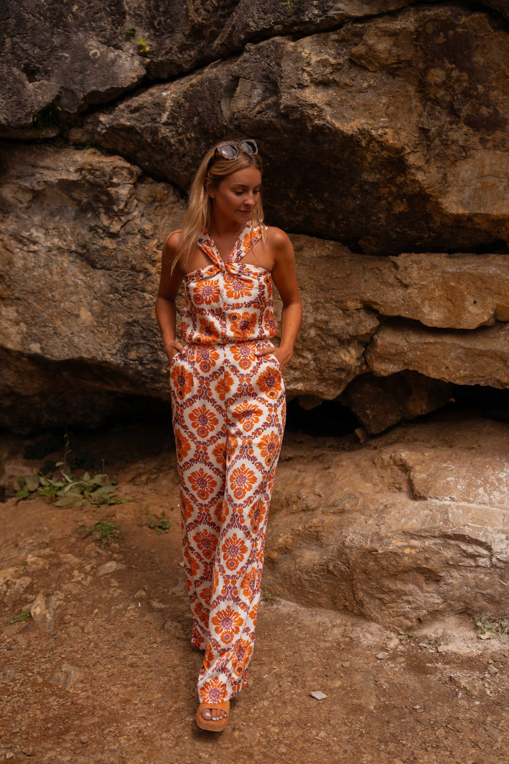 Roxane jumpsuit - orange with patterns