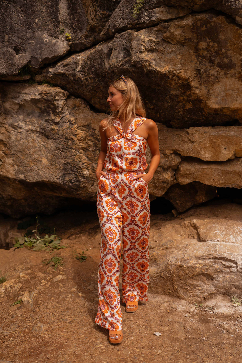 Roxane jumpsuit - orange with patterns