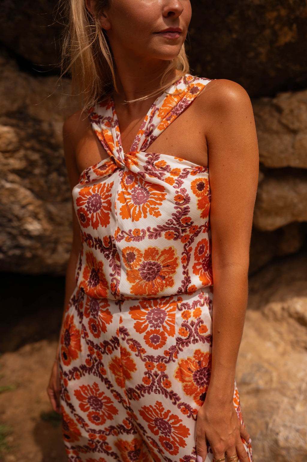 Roxane jumpsuit - orange with patterns