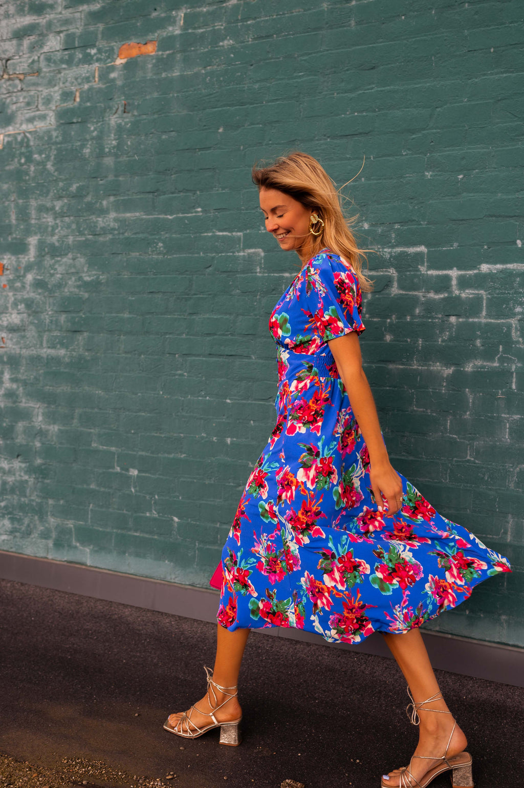 Dress Dana - Blue with flowers