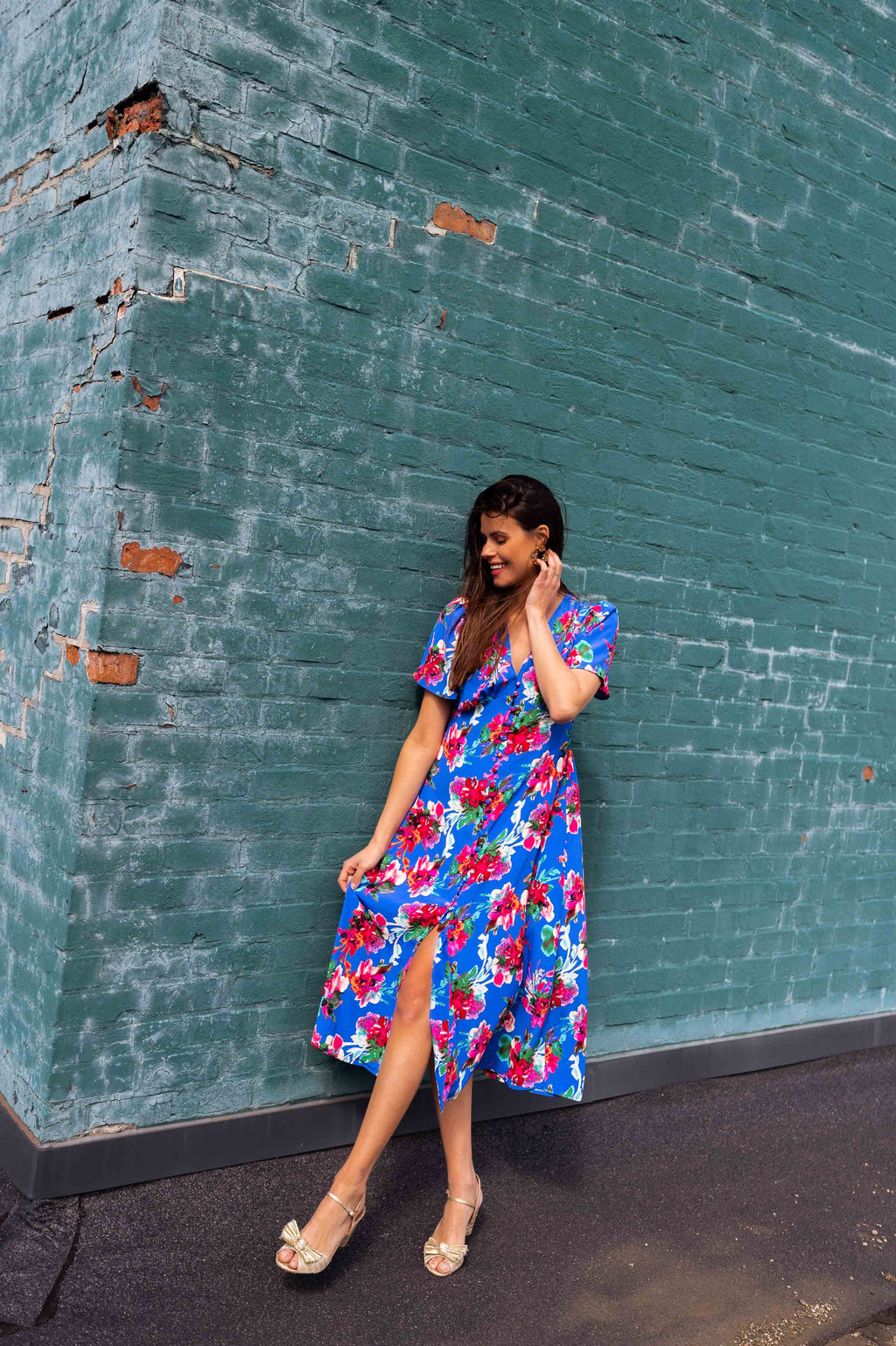 Dress Dana - Blue with flowers