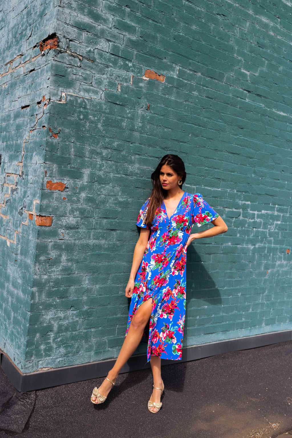 Dress Dana - Blue with flowers