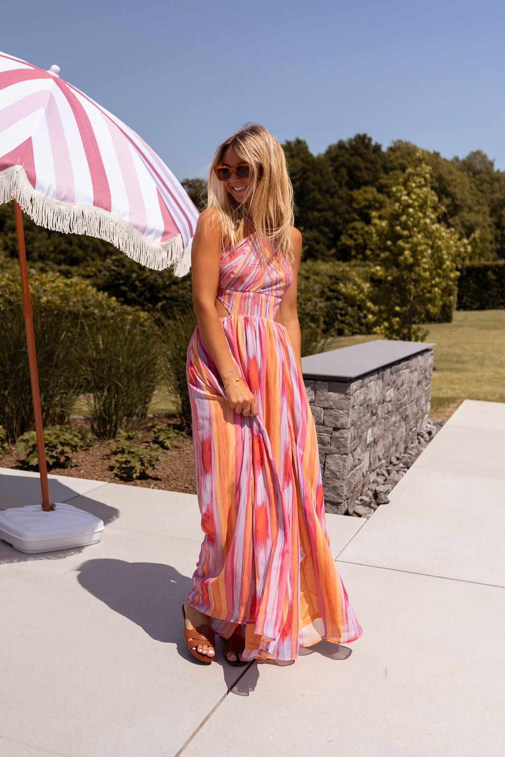 Robe longue Emylia - orange et rose