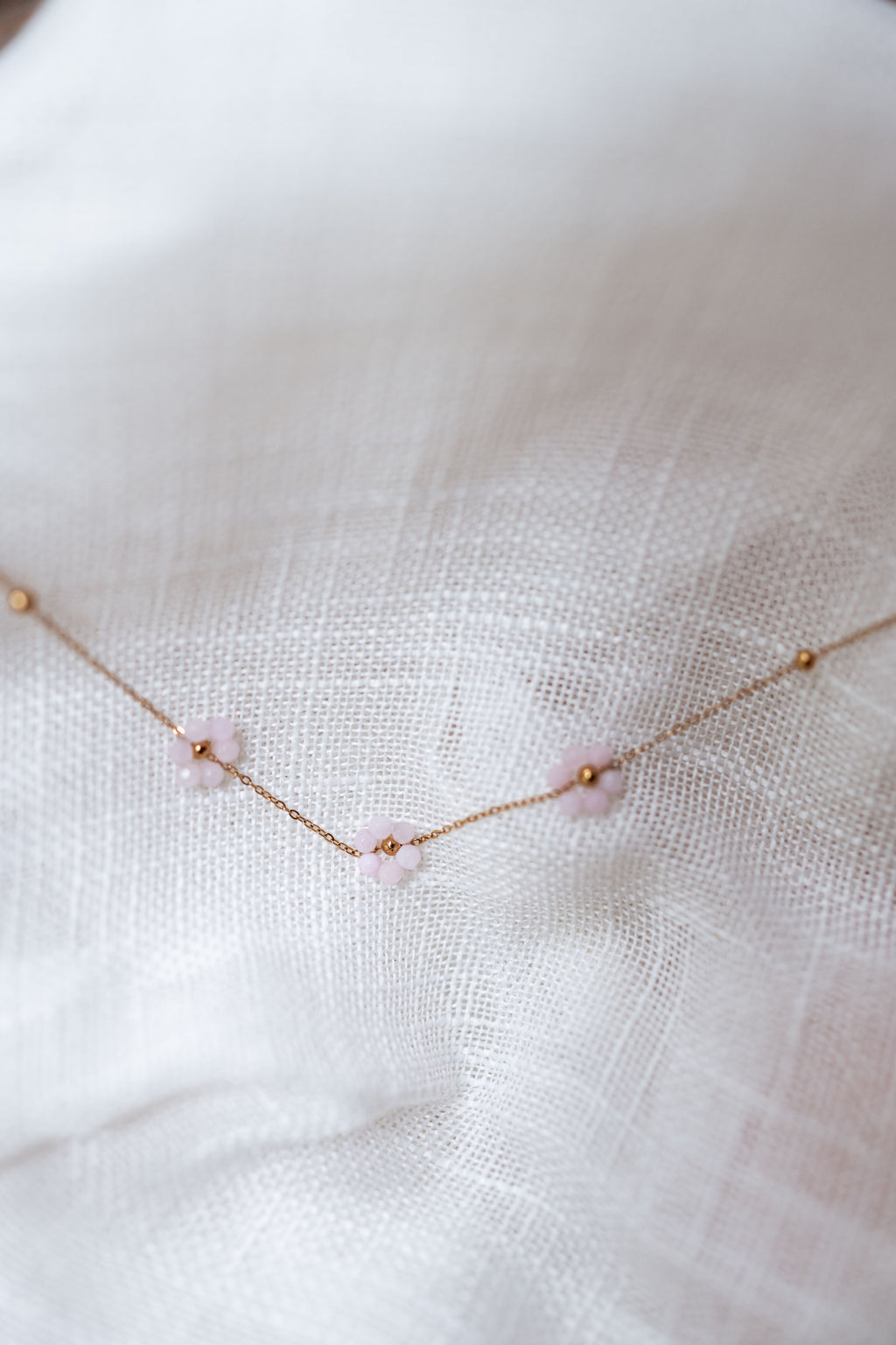 Necklace Flowi - Light pink and golden