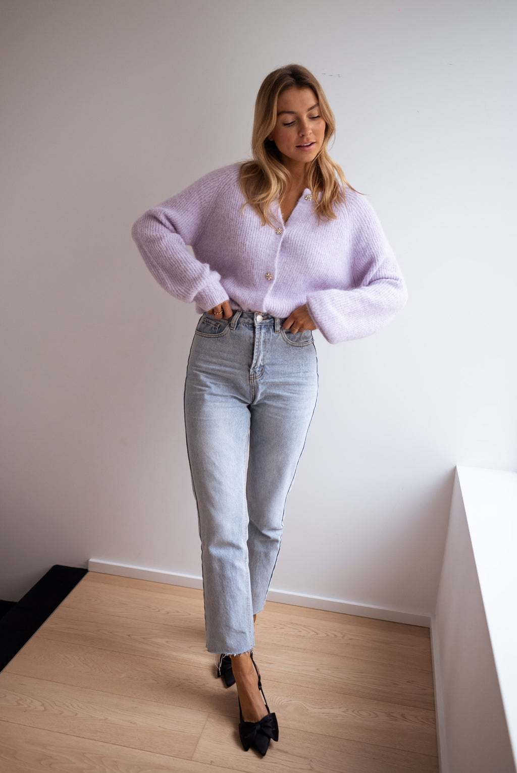 Cardigan Isa - Lilac with shiny buttons