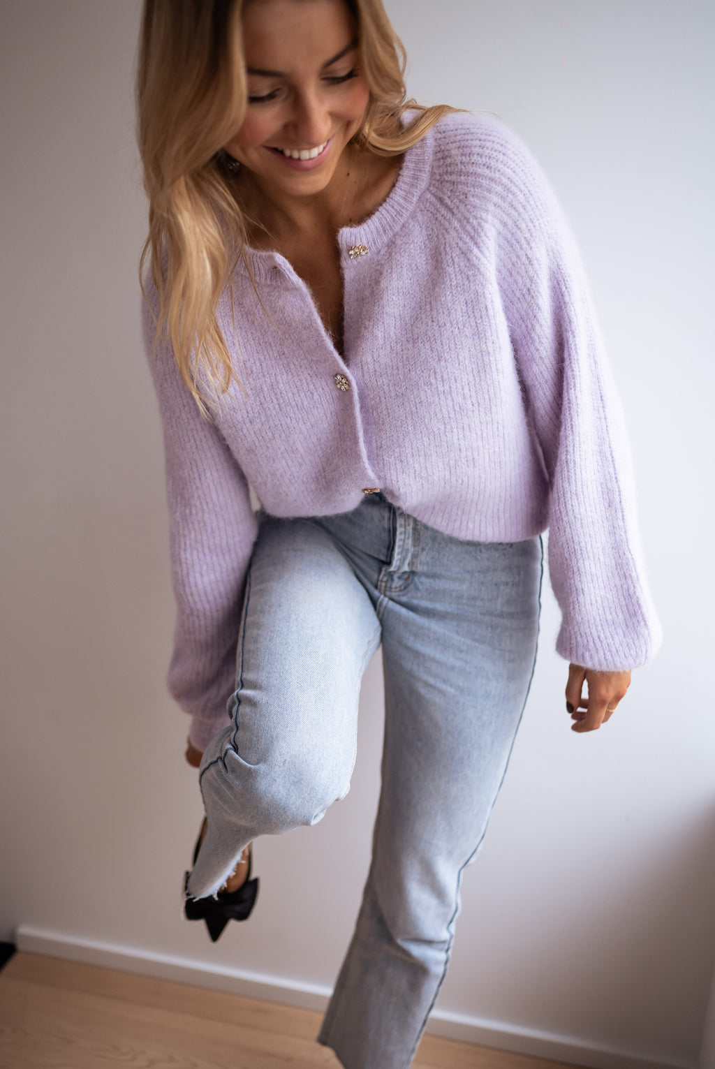 Cardigan Isa - Lilac with shiny buttons