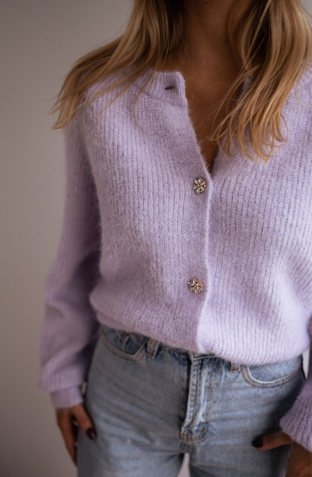 Cardigan Isa - Lilac with shiny buttons