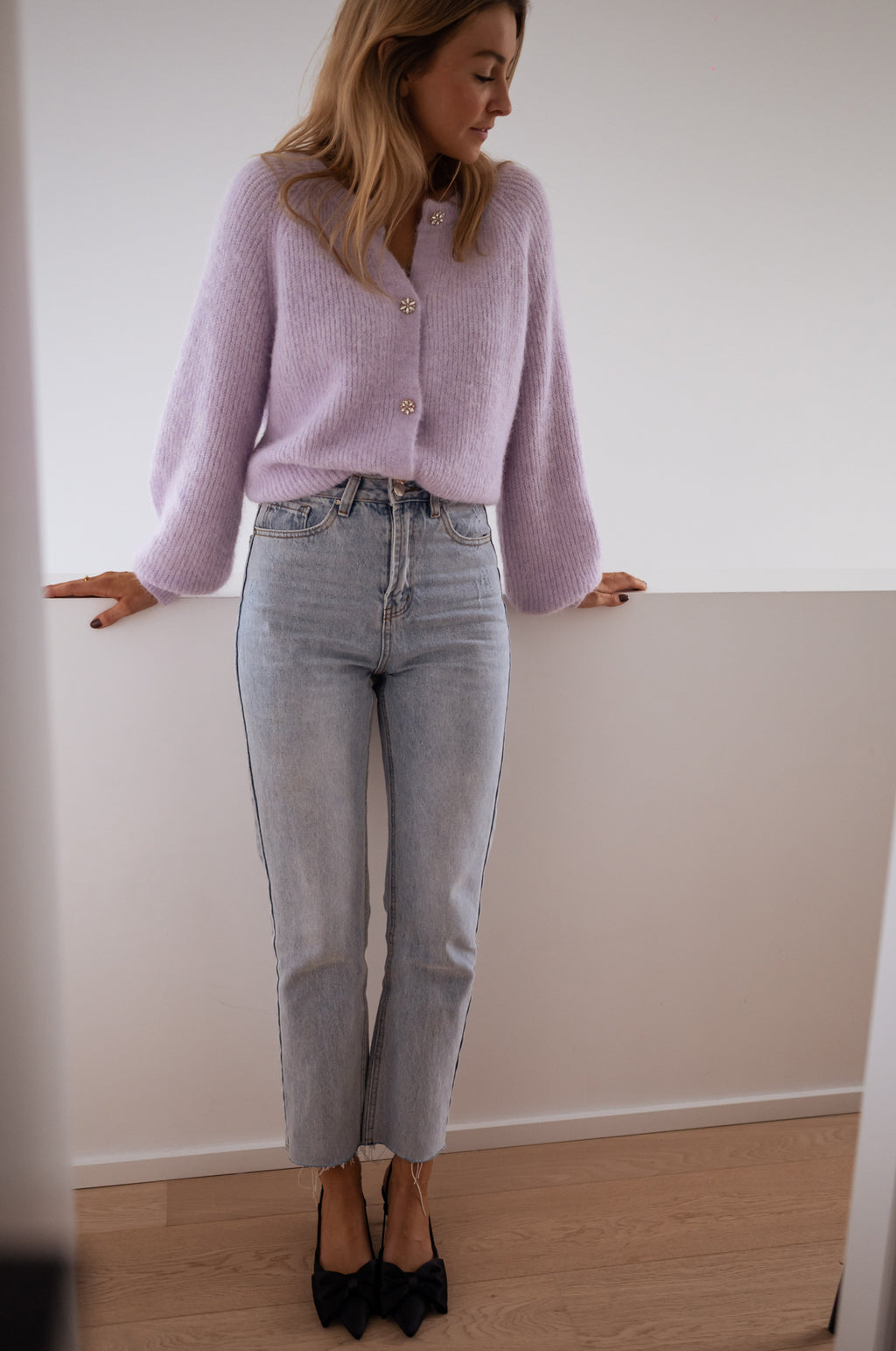 Cardigan Isa - Lilac with shiny buttons