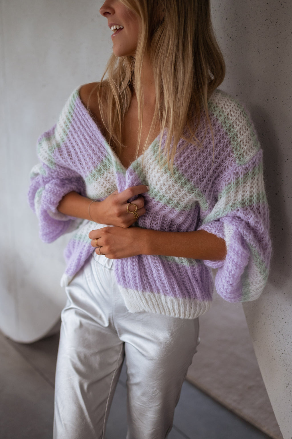 Cardigan Janet - Purple, ecru and green